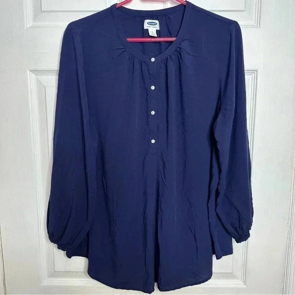 Old Navy Blouse Semi-sheer Buttons Blue Size  Large - Picture 1 of 16